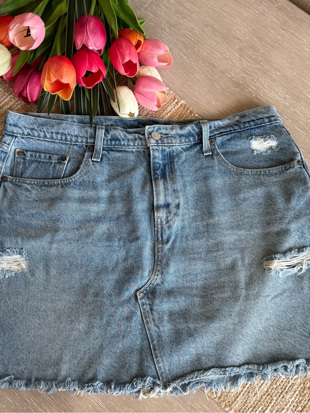 Levi's Light Blue Distressed Denim Mini Skirt